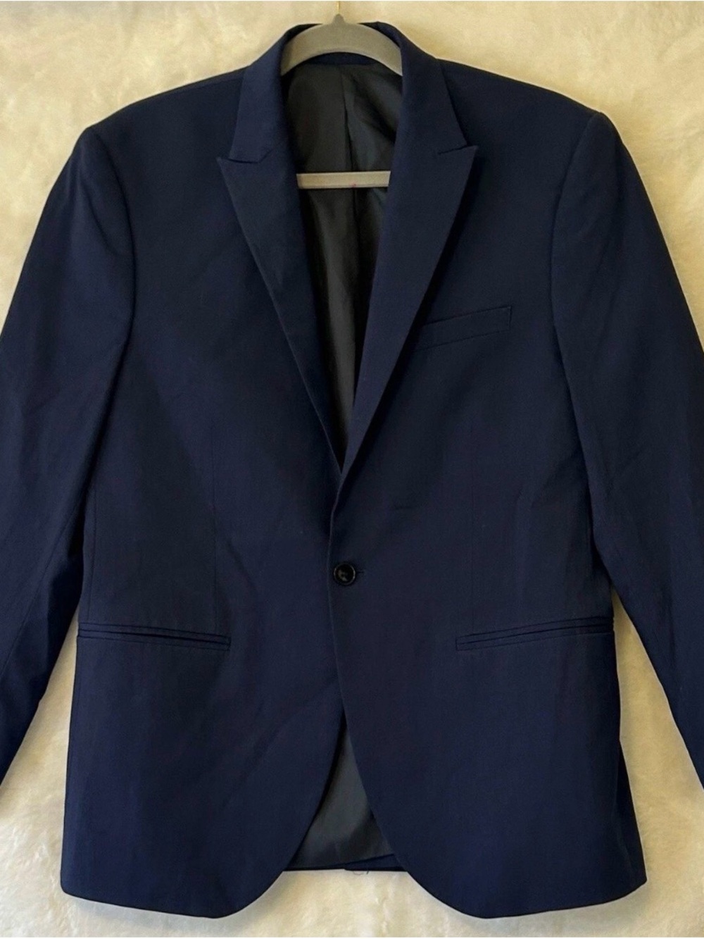 H&M 48R Slim Fit Sport Coat Wool Blend Navy Blue Two Button Vented Jacket Blaze.